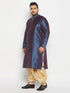 Vastramay Men's Plus Size Navy Blue Zari Weaved Kurta Dhoti Set